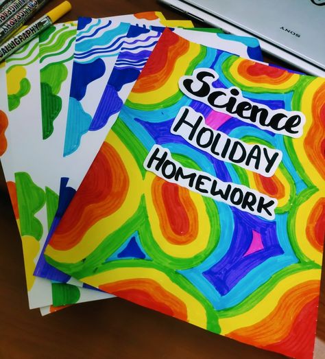 Colourful decoration for science front page and aesthetic borders| Holiday Homework Ideas, Science Front Page, Aesthetic Borders, Homework Ideas, Holiday Homework, School Holiday, Decorative Ideas, Page Ideas, School Holidays