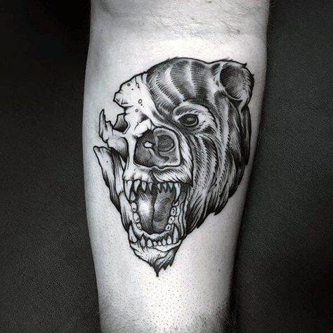 15+ Bear Skull Tattoo Designs and Ideas | PetPress Bear Skull Tattoo, Skull Tattoo Hand, Skull Tattoo Designs, Skull Tattoo Flowers, Maching Tattoos, Bear Tattoo Designs, Bear Skull, Bear Tattoos, Skeleton Tattoos