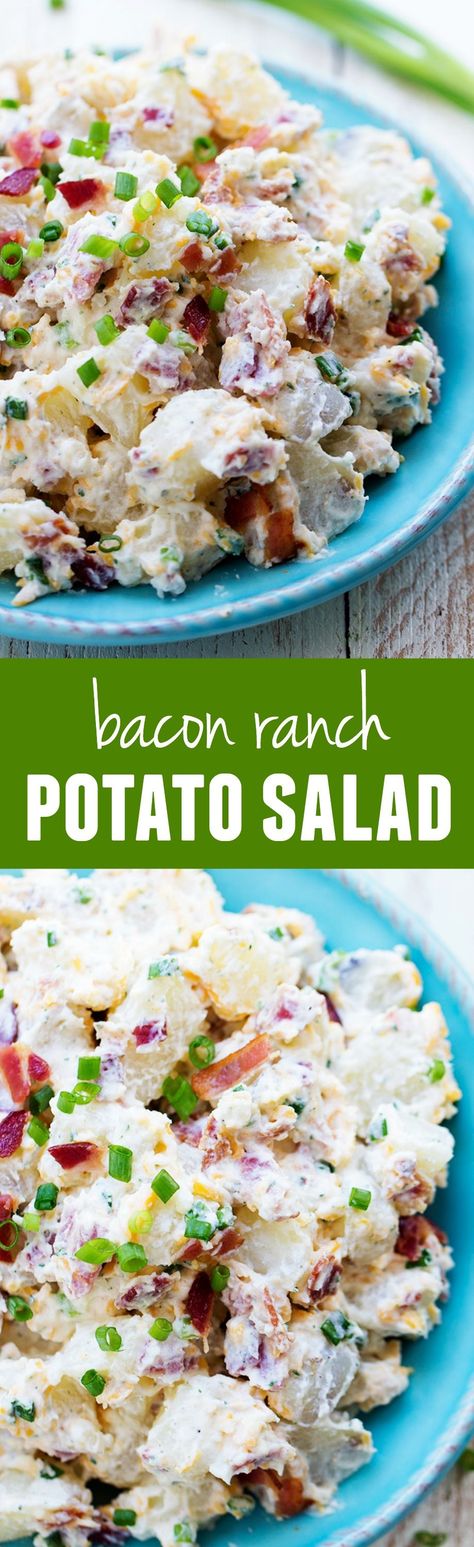 This Bacon Ranch Potato Salad will be the BEST side dish you make this summer! Bacon Ranch Potato Salad, Ranch Potato Salad, Potatoes Crispy, Bacon Ranch Potatoes, Best Side Dish, Bbq Side Dishes, Bbq Side, Resep Salad, Homemade Ranch