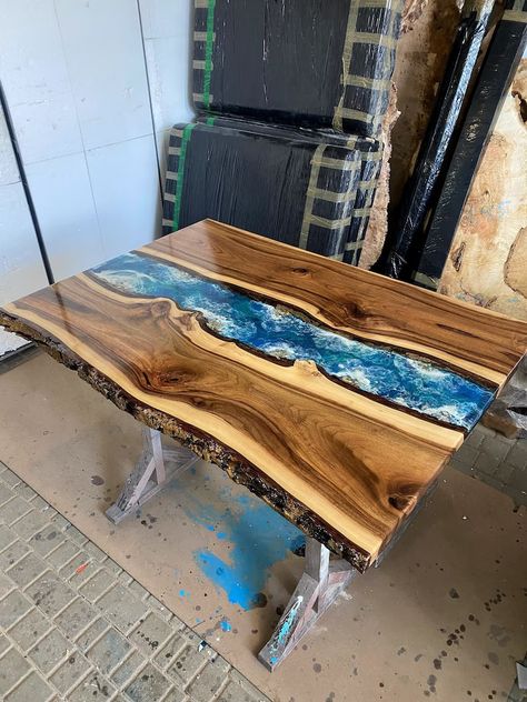 River Epoxy Dining Table Epoxy Resin Dining Table Live Edge | Etsy Epoxy River Kitchen Island, River Tables Epoxy Desks, Epoxy Resin Dining Table, Live Edge Dining Table With Blue Epoxy, Table Riviere Epoxy, Dining Table Live Edge, Dining Table Epoxy, Live Edge Epoxy, Clean Living Rooms