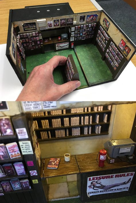 FX designer Andrew Glazebook created a miniature #videostore because he misses the #90s so much Miniature Film Set, Miniature Record Store, College Radio, Miniature Store, Local Video, Room Box Miniatures, Movie Rental, Doll Museum, Geeky Art