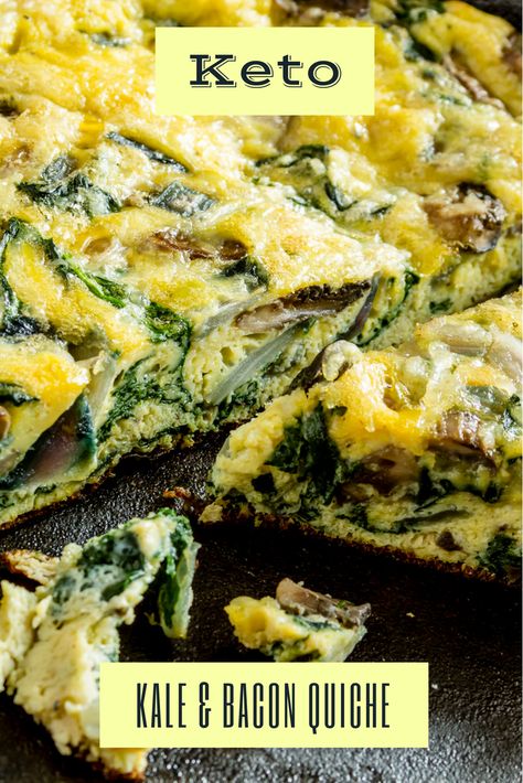 Crustless Kale and Bacon Keto Breakfast Quiche Keto Breakfast Quiche, Diet Recipes Breakfast, Paleo Diet Recipes Breakfast, Quiche Keto, Kale Quiche, Keto Quiche, Best Paleo Recipes, Bacon Quiche, Breakfast Eggs