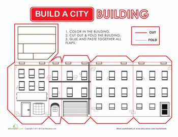 Worksheets: Build a City: Building Paper City Printable, Build A City, Paper Buildings, Paper House Template, Education Positive, Paper City, Paper House, City Model, Preschool Activity