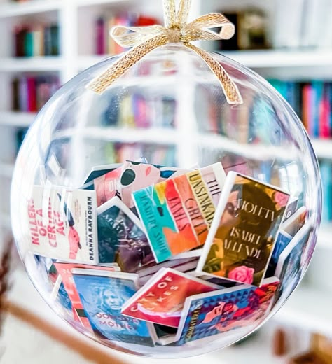 Get the Viral Book Ornament Directions! - The Bookcase Beauty Books Christmas Ornaments, Year Of Books Ornament, Book Filled Ornament, Book Themed Ornaments, Diy Book Ornaments Craft Ideas, Book Character Christmas Ornaments Diy, Diy Book Ornaments, Book Ornaments Diy, Diy Cricut Ornaments