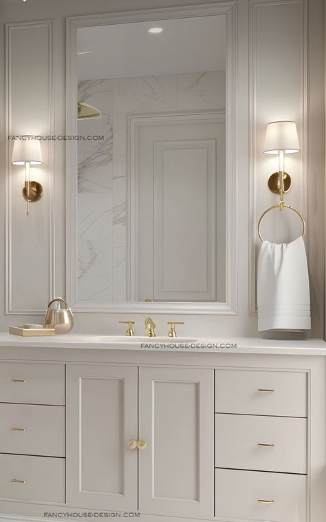 Amazon Bathroom Decor, Transitional Style Bathroom, Master Bath Remodel, Bathroom Design Decor, Bathroom Remodel Designs, Chic Bathrooms, Bathroom Inspiration Decor, Bathroom Wall Sconces, Bathroom Renos