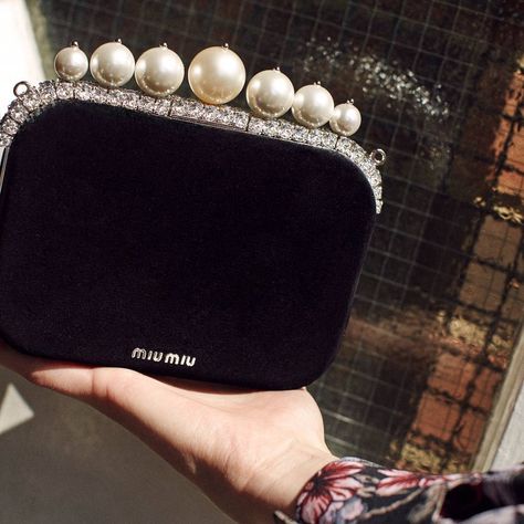 Velvet Miu Miu mini bag with classic crystal and pearl detailing #miumiuFW16 Miu Miu Clutch, Velvet Purse, Miu Miu Bag, Fashion Sketchbook, Boho Purses, Vintage Punk, Bag Trends, Lingerie Fashion, Arm Candy