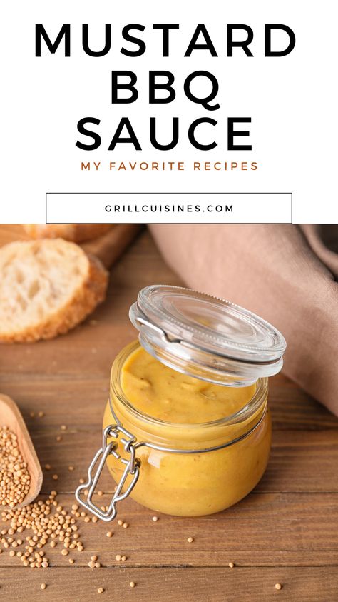 This homemade mustard BBQ sauce is Tangy and sweet and has a yellow mustard base. This Honey Bbq Sauce is made with honey, brown sugar, mustard, vinegar, garlic, and onion powder.  You can use it primarily as a marinade, basting sauce, or finishing sauce for grilled or smoked meats. This mustard barbecue sauce recipe is sure to become your favorite. favorite! Mustard Bbq Sauce, Bbq Sauce Recipe, Mustard Based Bbq Sauce, Easy Bbq Sauce Honey Mustard Bbq Sauce Recipe, Carolina Gold Bbq Sauce Recipe, Mustard Bbq Sauce Recipe, Sugar Free Bbq Sauce Recipe, Mustard Based Bbq Sauce, Habanero Salsa Recipe, Easy Bbq Sauce, Barbecue Sauce Recipe, Honey Mustard Recipes