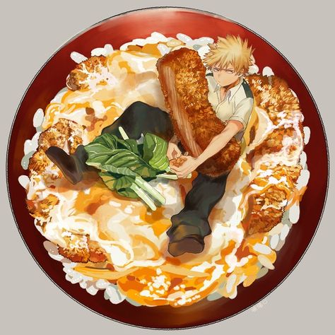 Katsudon.. Literally Bakugou X Midoriya, Food Drawing, Boku No Hero, Eat Right, Kawaii Art, My Hero Academia Manga, Food Illustrations, I Love Food, Boku No Hero Academia