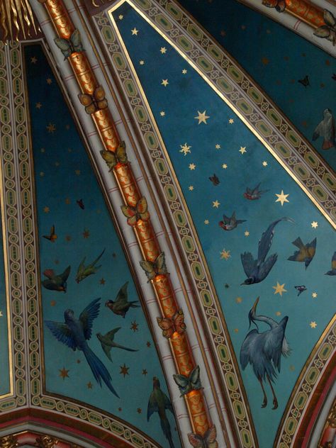 blue gradient sky, gold stars, birds Ceiling Painting, Blue Ceilings, Star Ceiling, Ceiling Detail, Room Ceiling, Painted Ceiling, Unique Things, Dream House Decor, Something Else