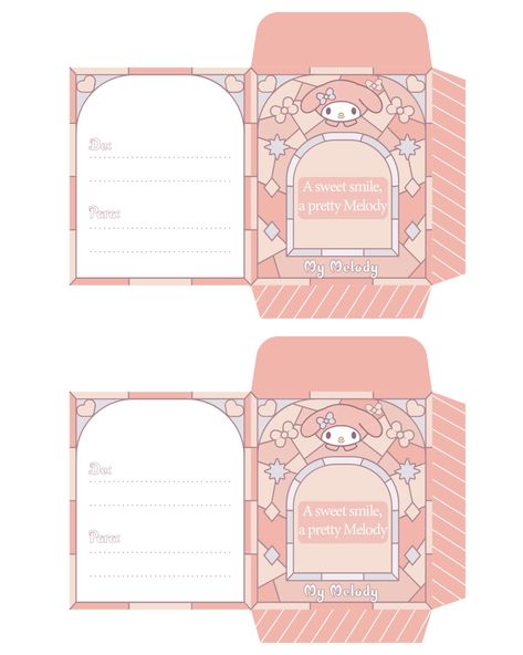 Sobres de papel para armar cajitas temática My Melody SANRIO Kuromi Sticker, Mail Template, Prints Decor, Fake Nails Designs, Diy Room Decor For Teens, Paper Pocket, Hello Kitty Crafts, Paper Toys Template, My Melody Kuromi