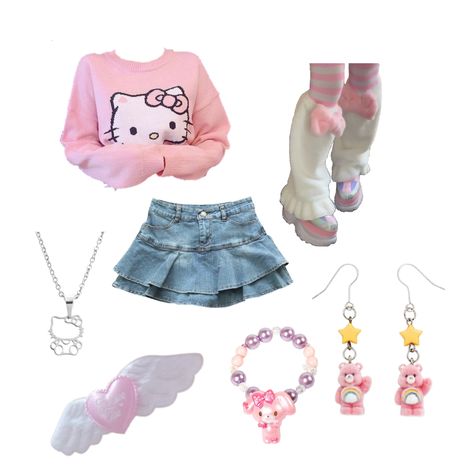 My Melody Outfit Aesthetic, Outfit Inspo Cutecore, Cute Outfits Sanrio, Sanrio Style Outfits, Y2k Sanrio Outfits, Hello Kitty Themed Outfit, Cute Sanrio Outfits, Sanrio Themed Outfits, Cute Hello Kitty Outfits