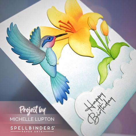 Spellbinders Hummingbird And Lily, Hummingbird Birthday Cards, Hummingbird Cards Handmade, Spellbinders Hummingbird, Hummingbird Cards, Hummingbird Card, Bibi Cameron, Memory Box Cards, Spellbinders Dies