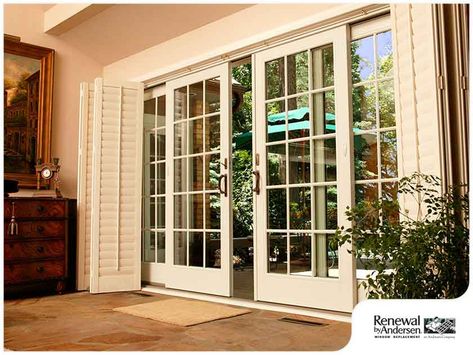 Outdoor French Doors, Sliding French Doors Patio, Patio Door Coverings, Double Patio Doors, Sliding Doors Exterior, Sliding French Doors, French Patio, Door Window Treatments, Trendy Door