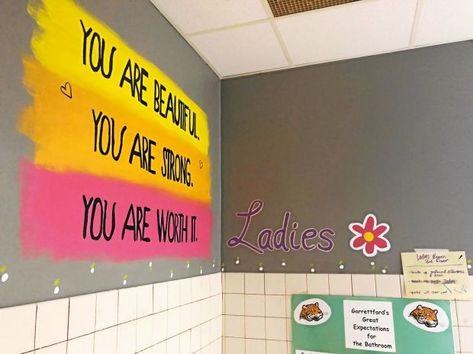 School Bathroom Makeover, School Restroom, Bathroom Wall Mural, Upper Darby, Bathroom Mural, School Hall, School Bathroom, School Hallways, School Murals