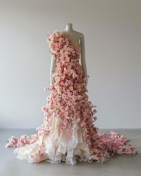 flower dresses made by @aidelycs & AI Flower Inspired Fashion, Cherry Blossom Fashion, Sustained Investigation, Cherry Blossom Dress, Botanical Fashion, Structural Fashion, Blossom Dress, Digital Rendering, Tree Dress