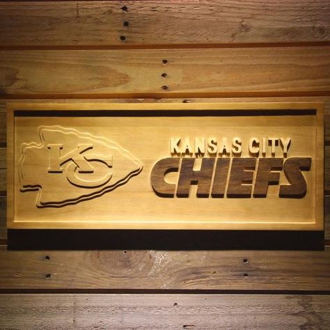 Kansas City Chiefs 3D Wooden sign wall decor Football Man Cave, Football Man, Cabin Signs, Kansas City Chiefs Football, Sign Materials, Engraved Sign, Home Bar Decor, Wooden Bar, Wooden Decor