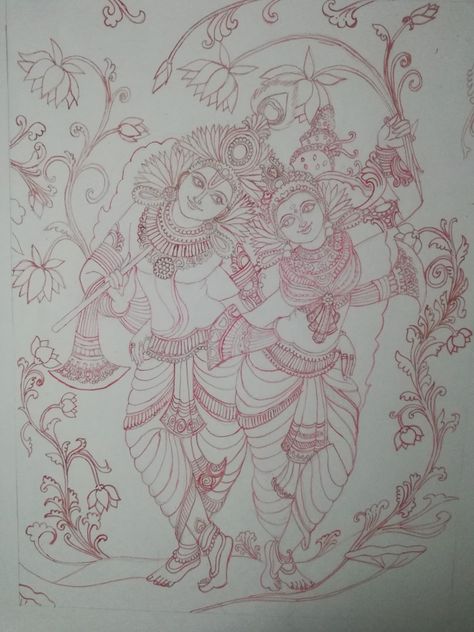 Mural Art Pencil Sketch, Kerala Mural Outline Sketches, Mural Painting Outline, Mural Painting Outline Sketches, Simple Kerala Mural Painting Sketch, Kerala Mural Painting Outline Sketches, Mural Outline, Outline Sketches, Mural Sketch