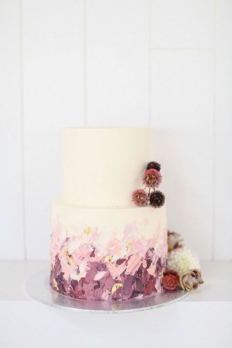 25th Birthday Cake Ideas For Her, Palette Knife Cake, Pink And Purple Cake, Wedding Cake With Pink, Lotus Cake, Sunflower Wedding Cake, White Barn Wedding, 25th Birthday Cakes, Wedding Cake Ombre