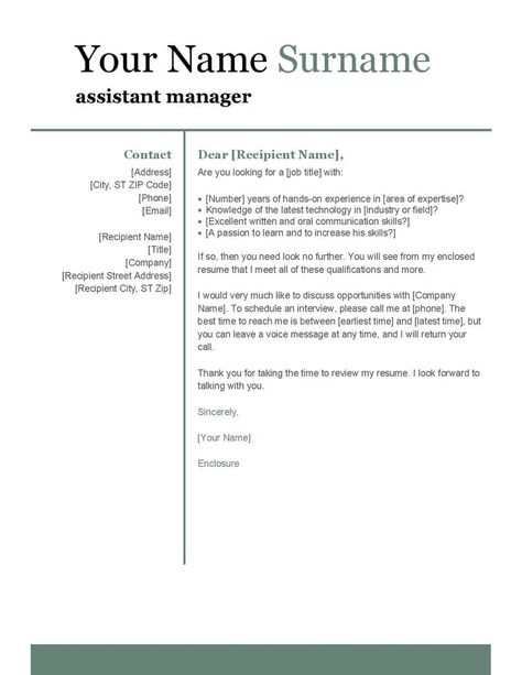 This is the basic modern cover letter for assistant manager. Cover Letter Format, Assistant Manager, Business Letter, Letter Format, Looking For A Job, Letter Template, Cover Letter Template, Job Application, Job Title