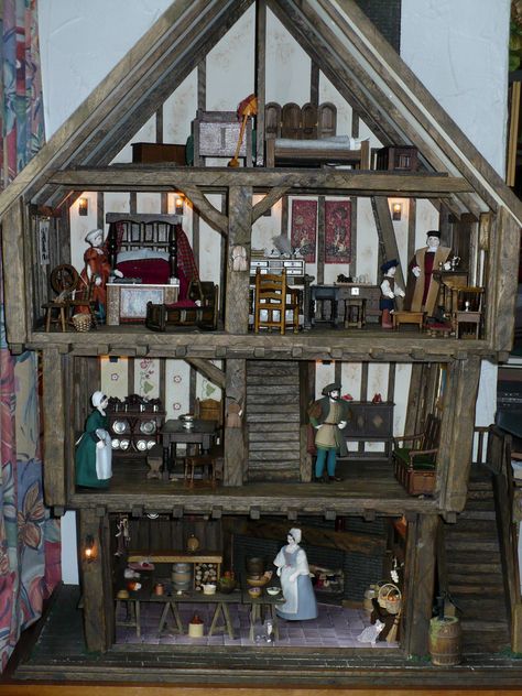 one year on and 2 more rooms, coming along nicely Wizard Dollhouse, Medieval Dollhouse, Tudor Miniatures, Art Nouveau Dollhouse, Honeychurch Dolls House, Timber Frame Construction Detail, Castle Dollhouse, Tudor Dollhouse, Tudor Houses