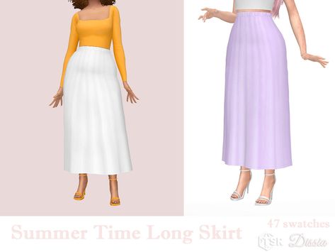 Sims 4 Long Skirt, Clothes Long Skirt, Sims 4 Cc Clothes, Shiny Skirts, Long Jean Skirt, Long Skirt Summer, High Waist Long Skirt, Sims 4 Teen, Sims 4 Toddler