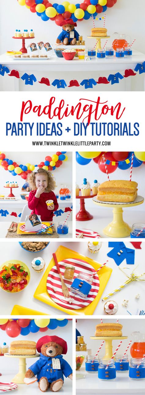 Throw a fun Paddington Themed Party to celebrate the release of Paddington 2 in theaters on January 12 #WBSponsored Paddington Party Decorations, Paddington Bear Party Decorations, Paddington Birthday, Paddington Party, Paddington Bear Party, Oso Paddington, Paddington 2, London Birthday, Movie Dinner