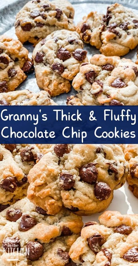 Ultimate Fluffy Chocolate Chip Cookies Chocolate Chip Cookies That Dont Go Flat, Soft And Fluffy Chocolate Chip Cookies, Fluffy Chewy Chocolate Chip Cookies, Old School Chocolate Chip Cookies, Big Fluffy Chocolate Chip Cookies, Grandma Chocolate Chip Cookies, Grandmas Chocolate Chip Cookies, Old Fashion Chocolate Chip Cookies, Old Fashioned Chocolate Chip Cookies