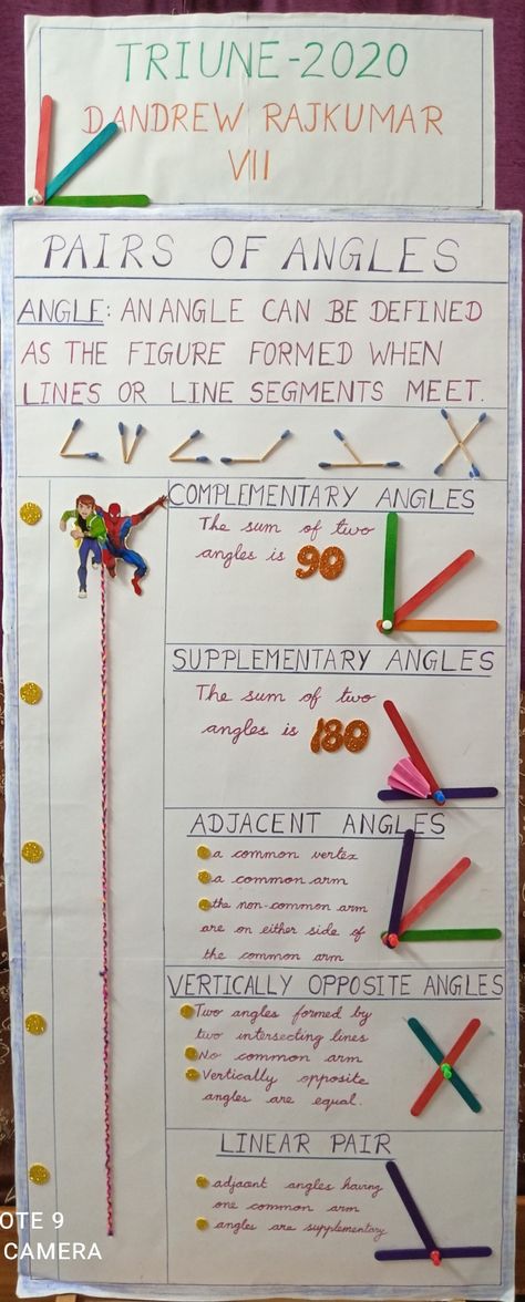 Complementary And Supplementary Angles Activities, Maths Charts For High School, Types Of Angles Project, Angles Project, Angles Activities, Angles Math Activity, Math Exhibition, Angles Anchor Chart, Complementary And Supplementary Angles