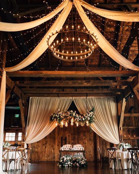 Wedding Ceremony Background Indoor, Farm Table Wedding Reception, Rancho Quince, Bardominum Ideas, Elegant Barn Wedding Reception, Cranberry Wedding, French Themed Wedding, Shed Wedding, Outdoor Country Wedding