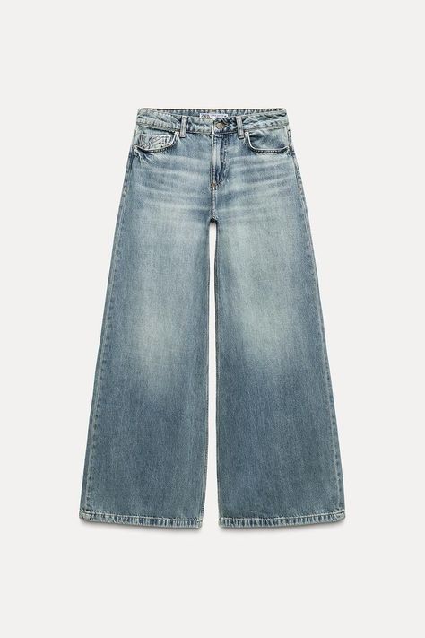 Z1975 LOW WAISTED PALAZZO JEANS - Indigo | ZARA United States Palazzo Jeans, Wide Legged Jeans, Low Waist Jeans, Ripped Denim Shorts, Cardigan Sweater Jacket, Low Waisted, Low Rise Jeans, Ripped Denim, Zara Jeans