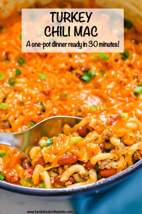 Ground Turkey Elbow Pasta Recipes, Ground Turkey Chili Mac, Chilli Mac Recipe, Turkey Chili Mac, Chili Seasonings, Chilli Mac, Mac Recipes, Recipes With Diced Tomatoes, Ground Turkey Chili