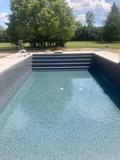 Grey Pool Liner, Grey Pool, Cocktail Pool, Outside Showers, Natural Swimming Ponds, Pool Liner, Pool Landscape Design, Pool Liners, Swimming Pond