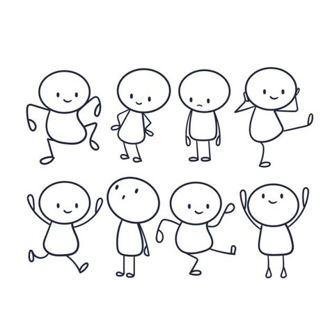 Easy To Draw Characters Simple, How To Draw Cartoon Poses, Stick Figure Expressions, Simple Drawing Character, Simple Cute Character Illustration, Drawing Simple Characters, Drawing Easy People, Simple Character Doodle, Easy Stick Figure Drawing