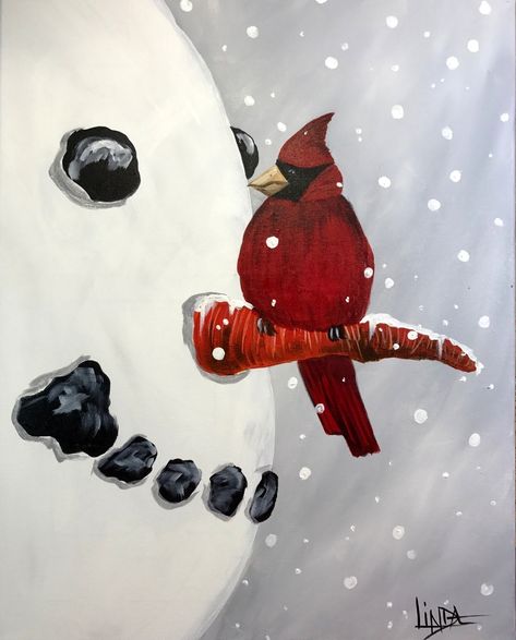 Linda- Snow Friends Cardinal Painting Easy, Easy Bird Painting, Snow Scenes Winter Landscape, Cardinal Painting Acrylic Easy, Christmas Art Painting Acrylic, Winter Paintings On Canvas Acrylics, Cardinal Acrylic Painting, Winter Birds Painting, Painting Cardinals On Wood