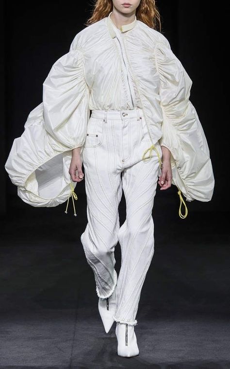 Mugler Fashion, Parachute Jacket, Taffeta Jacket, Thierry Mugler, Puffy Jacket, White Fashion, Frankenstein, Fashion Details, Costume Design