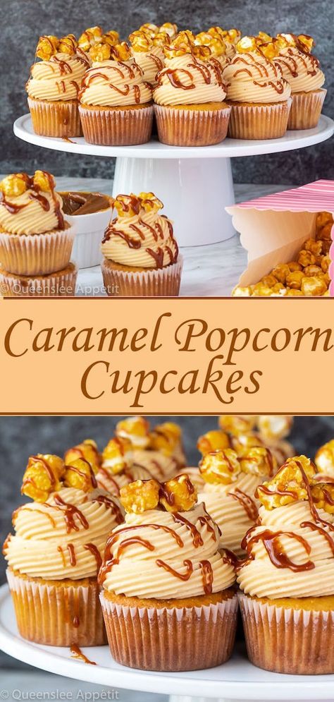 Caramel Popcorn Cupcakes ~ Recipe | Queenslee Appétit Dessert Easter, Popcorn Cupcakes, Brunch Easter, Delicious Cupcakes Recipes, Cake Easter, Caramel Cupcakes, Dessert Easy, Easy Cheesecake Recipes, Cupcake Flavors