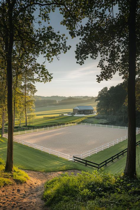 #horse #horsefarm #horsebarn #equestrianbarn #barnfarm Modern Horse Barn, Outdoor Horse Arena, Outdoor Riding Arena, Horse Stables Design, Horse Riding Arena, Metal Fences, Equestrian Barns, Horse Farm Ideas, Riding Arena