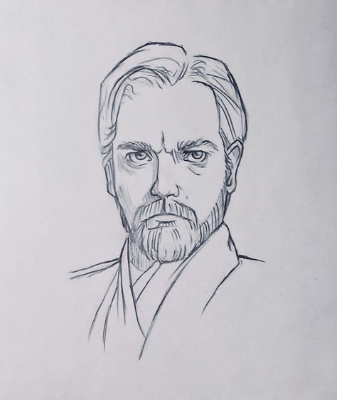 Obi Wan Drawing Easy, Obi Wan Kenobi Drawing, Obi Wan Drawing, Star Wars Sketches Easy, Obi Wan Tattoo, Star Wars Art Drawings Easy, Star Wars Drawings Easy, Star Wars Zeichnungen, Star Wars Art Drawings