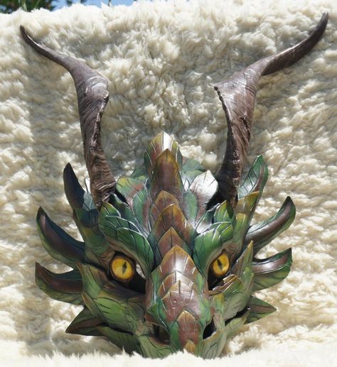 Dragon Mask Dragon Head Mask, Spring Dragon, Dragon Mask, Dragon Costume, Head Mask, Leather Mask, Cool Masks, Green Dragon, Masks Art