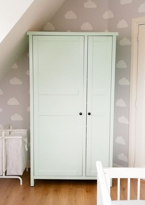 IKEA Hemnes wardrobe painted in soft mintgreen. Very happy with the result! Hemnes Wardrobe, Wardrobe Painted, Books Kids Room, Amber Room, Ikea Hemnes, Very Happy, Cupboard, Armoire, Kids Room