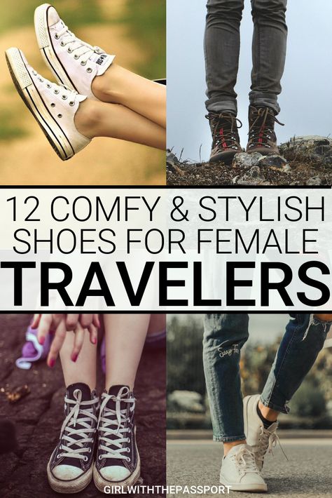 As someone who walks around all day, everyday when I travel, I know how difficult it is to find a pair of stylish walking shoes for travel. That's why I created this expert's guide to 12 of the best, stylish but comfortable walking shoes for travel! From Converse to UGGS to Birkenstocks, see which shoes made the list #travelshoes #walkingshoes #stylishsneakers #travelpacking #travelfashion #traveltips Best Shoes For Walking All Day, Walking Shoes For Travel, Shoes For Travel, Stylish Walking Shoes, Travel Accesories, Which Shoes, Packing Essentials, Comfortable Walking Shoes, Traveling Abroad