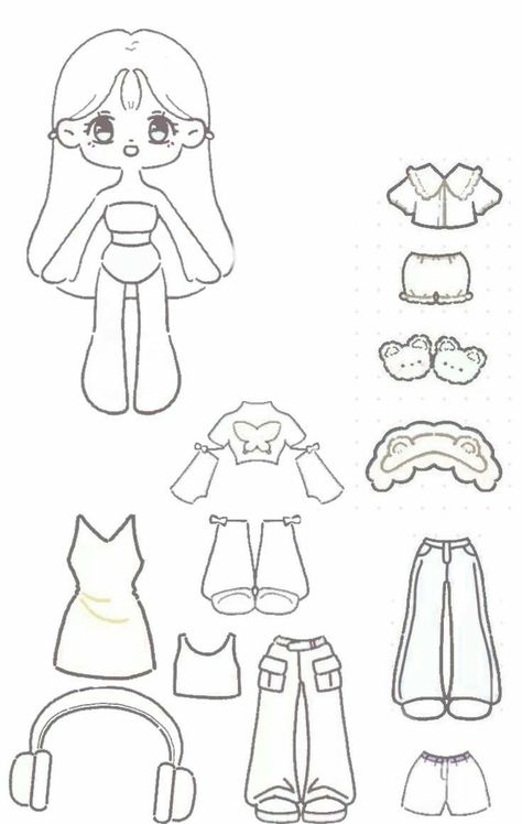 Paper Doll Chibi, Book Cover Art Design, Chibi Coloring Pages, Paper Doll Printable Templates, Flower Pattern Drawing, Beaded Jewelry Pattern, Diy Crafts Bookmarks, Paper Dolls Clothing, Paper Dolls Diy