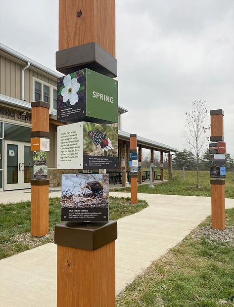 Should signage in a garden blend in or stand out? Outdoor Museum Design, Entrance Signage Design, Interactive Signage, Garden Signage, Interpretive Signage, Conifer Forest, Entrance Signage, Alpine House, Park Signage