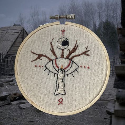 #hoopembroidery #embroideryart #gothic #horror #embroidery #thevvitch #pagan #folklore #witchcraft Pagan Folklore, Goat Embroidery, Horror Embroidery, Satanic Goat, Red Embroidery, Gothic Horror, Gift Diy, Hand Embroidery Art, Diy Christmas Gifts