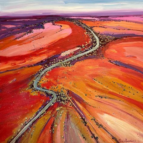 Abstract Australian Landscape, Australian Desert Landscape, Australian Landscape Painting, Polly Kimmorley, Aerial Views Landscape, Australia Painting, Botanical Art Drawing, Desert Color Palette, Postcard Collage