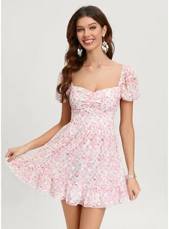 JJ's House Polyester Sweetheart Fall Spring Summer Winter A-line Sweet & Flow Print & Floral Skater Other Colors Height:5.8ft（176cm） Bust:32in（82cm）Waist:24in（61cm）Hips:35in（89cm） No Special Offer Short/Mini Short Sleeve Homecoming Dress. #JJ's House #Polyester #Sweetheart #Fall #Spring #Summer #Winter #Aline #Sweet&Flow #Print&Floral #Skater #OtherColors #No #SpecialOffer #ShortMini #ShortSleeve #HomecomingDress Pink Floral Dress Short, Sleeve Homecoming Dress, Modest Homecoming Dresses, Promotion Dresses, Floral Homecoming Dresses, Rush Outfits, Pink Sundress, Brunch Dress, Purple Floral Dress