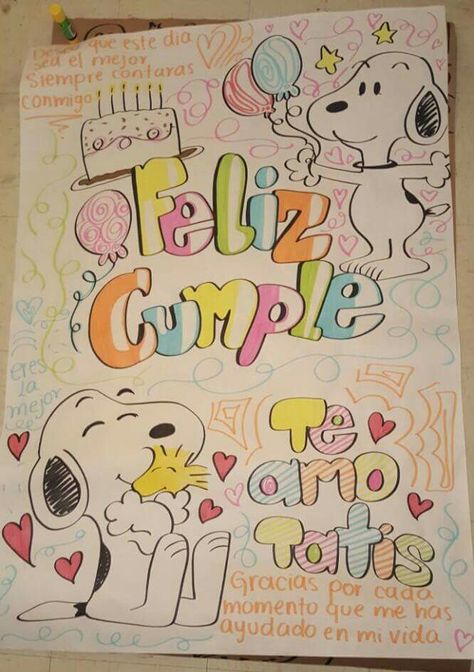 Feliz Cumple #Snoopy #regalo Happy Birthday Drawings, Love Scrapbook, Bullet Journal Mood Tracker Ideas, Birthday Card Drawing, Birthday Gifts For Boyfriend Diy, Diy Gift Set, Pinterest Diy Crafts, Scrapbook Book, Art Lessons For Kids