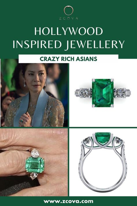 Crazy Rich Asians Emerald Ring, Emerald Ring From Crazy Rich Asians, Crazy Rich Asians Wedding Ring, Colombian Emerald Engagement Ring, Colour Stone Rings, Crazy Rich Asians Ring, Emerald Ring Design, Rings With Meaning, Hollywood Jewelry