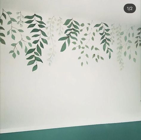 Living Room Wall Painting Ideas, Hand Painted Wall Murals, Wall Painting Designs, Botanical Wall Mural, Living Room Unique, Wall Painting Ideas, Home Wall Painting, Doodle Wall, Painting Textured Walls