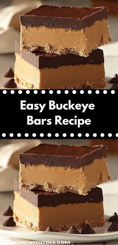 Searching for a crowd-pleasing dessert? Discover these Buckeye Bars, a fantastic mix of flavors in a simple recipe. They're the ideal sweet treat for celebrations or a cozy night in with loved ones. Buckeye Dessert, Buckeye Bars Recipe, Buckeye Recipe Easy, Buckeye Bars, Buckeyes Recipe, Easy Bar Recipes, Rich Cheesecake, Easy To Make Cookies, Peanut Butter And Chocolate